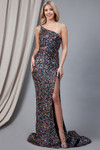 Amelia Couture 7023 Satin Mesh Sequins Sleeveless Long Dress