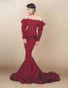 MNM Couture 2408 Ruffled Off-Shoulder Long Sleeve Long Gown