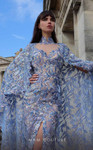 MNM Couture K4012 Beaded Embroidered Leaf Mesh Cape Dress
