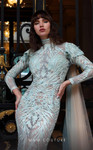 MNM Couture K4008 Beaded Mesh High Neck Long Sleeves Dress
