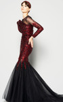 MNM Couture N0362 Sequins Long Sleeves Illusion Neck Dress