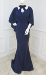 MNM Couture F4667 Beaded Halter Neck 3/4 Sleeve Long Dress