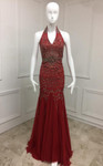 MNM Couture F00576 Embellished Beaded Halter Neck Long Dress