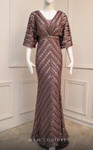 MNM Couture F6119 Embellished Beaded 3/4 Sleeve Long Dress