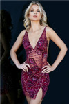 Jovani 04401 V-neck Illusion Embellished Cocktail Dress