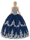 Dancing Queen 1607 Halter Neck Metallic Appliques Ballgown