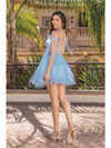 Dancing Queen 3339 Illusion V-neck Floral Applique Dress