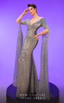 MNM Couture 2795 Sequin V-Neck Long Sleeves Train Long Dress
