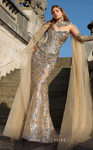 MNM Couture K4051 Sequin High Neck Cape Sleeves Long Dress
