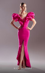MNM Couture G1536 Ruffled Sleeve Plunging V-Neck Long Dress