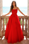 Amelia Couture 7035 Satin Mesh Embroidery Boat Neck Dress