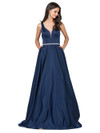 Dancing Queen 9754 Satin Illusion Plunging V-neck Long Dress