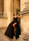 Tarik Ediz 98406 Tafetta Mikado V-Neck Overskirt Long Dress