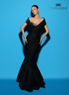 Tarik Ediz 98439 Tafetta V-Neck Off Shoulder Ruched Dress
