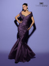 Tarik Ediz 98439 Tafetta V-Neck Off Shoulder Ruched Dress