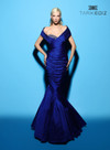 Tarik Ediz 98439 Tafetta V-Neck Off Shoulder Ruched Dress