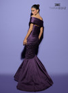 Tarik Ediz 98439 Tafetta V-Neck Off Shoulder Ruched Dress