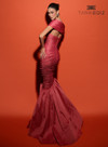 Tarik Ediz 98439 Tafetta V-Neck Off Shoulder Ruched Dress