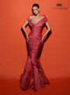 Tarik Ediz 98439 Tafetta V-Neck Off Shoulder Ruched Dress
