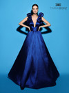 Tarik Ediz 98509 Tafetta Deep Plunging Neck Ruched Dress