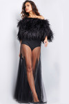 Jovani 23305 Illusion Feather Bodice Strapless Long Dress