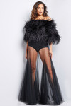 Jovani 23305 Illusion Feather Bodice Strapless Long Dress