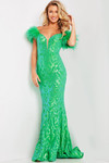 Jovani 23383 Stretch Mesh Beaded Feather Straps Fitted Dress