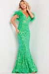 Jovani 23383 Stretch Mesh Beaded Feather Straps Fitted Dress