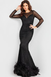 Jovani 26047 Beaded Net Long Sleeve Jewel Neckline Dress
