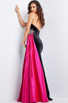 Jovani 26117 Velvet Satin Strapless V-neck High Slit Gown
