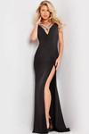 Jovani 26120 Jersey Criss Cross V-neck Sleeveless Long Dress