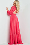 Jovani 26247 Metallic Chiffon Long Sleeve V-neck Maxi Dress