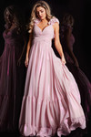 Jovani 26248 Metallic Chiffon V-neck Empire Waist Maxi Dress