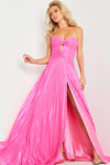 Jovani 36461 Metallic Chiffon Strapless Pleated Maxi Dress