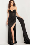 Jovani 36538 Mesh Satin Strapless Beaded Corset Bodice Gown