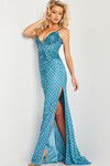Jovani 36643 Mesh Beaded Spaghetti Strap V-neck Long Dress
