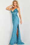 Jovani 36643 Mesh Beaded Spaghetti Strap V-neck Long Dress