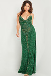Jovani 36643 Mesh Beaded Spaghetti Strap V-neck Long Dress