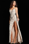 Jovani 36709 Beaded Mesh Plunging V-neck Sleeveless Dress