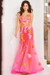 Jovani 36843 Tulle Floral Spaghetti Strap Form Fitting Gown