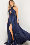 Jovani 37163 Metallic Chiffon Halter Neck Sleeveless Gown