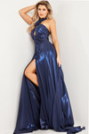 Jovani 37163 Metallic Chiffon Halter Neck Sleeveless Gown