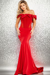 Jovani 37225 Stretch Satin Off Shoulder Straight Neck Dress