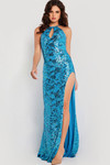 Jovani 37245 Sequin Embellished Halter Key Hole Neck Dress
