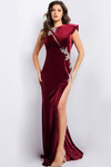Jovani 37341 Velvet Embellished One Shoulder Cap Sleeve Gown