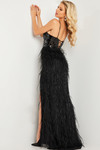Jovani 37435 Mesh Embellished Bodice Feather Skirt Gown