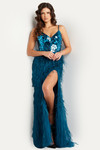 Jovani 37435 Mesh Embellished Bodice Feather Skirt Gown