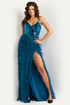 Jovani 37435 Mesh Embellished Bodice Feather Skirt Gown
