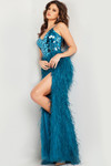 Jovani 37435 Mesh Embellished Bodice Feather Skirt Gown
