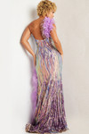 Jovani 38678 Sequin Embellished Tulle Feathers Fitted Gown